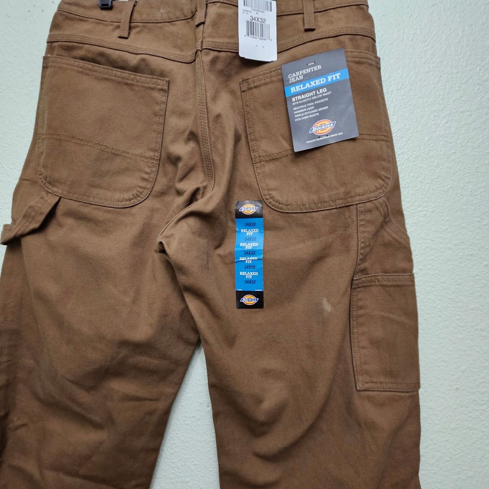 Dickies Carpenter Jeans 34x32 Brown Relaxed Fit Duck Canvas Utility Workwear - Picture 3 of 11